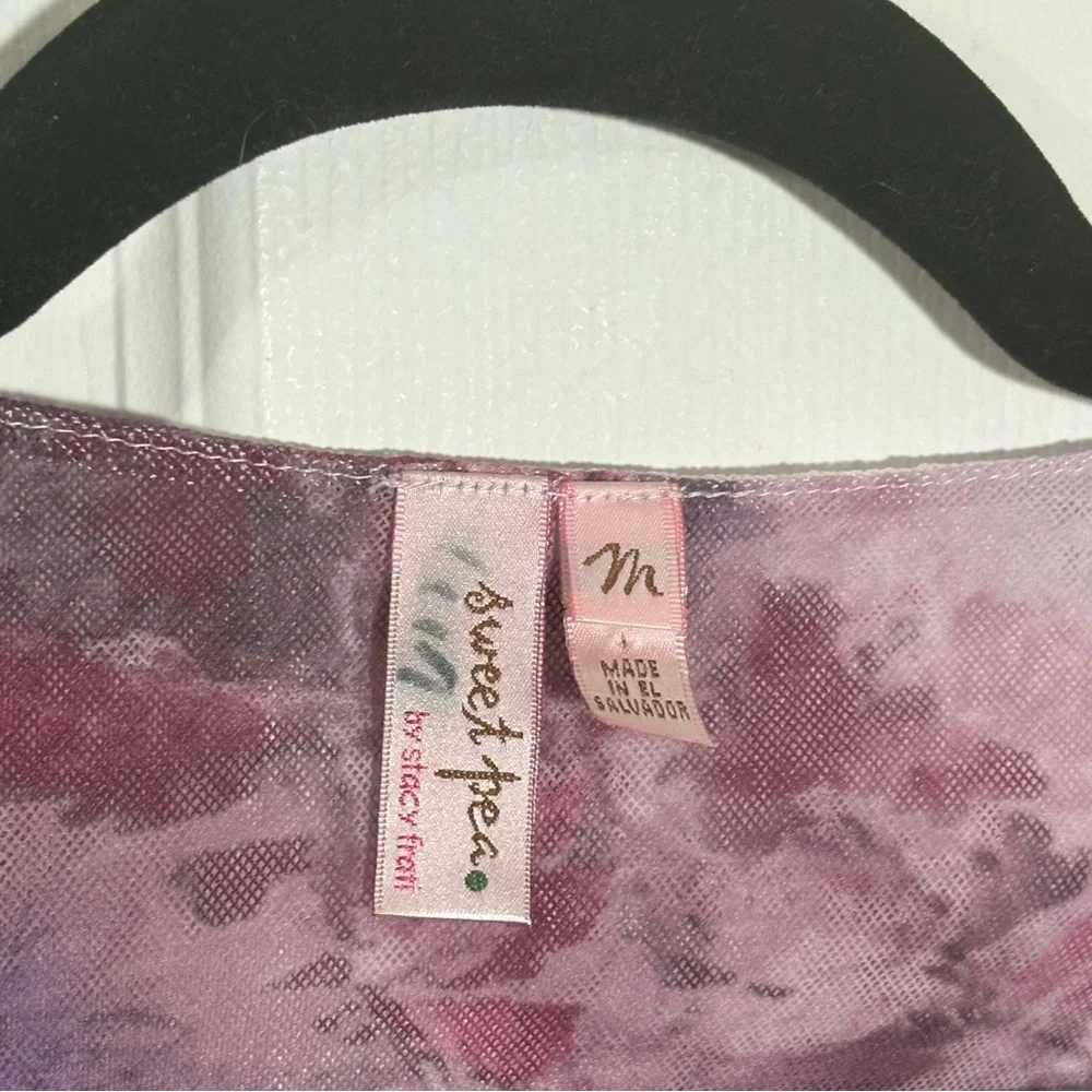 Sweet Pea Babydoll Top Women’s M V-Neck Purple Mesh Floral Faux Wrap Vintage Y2K - Picture 5 of 8